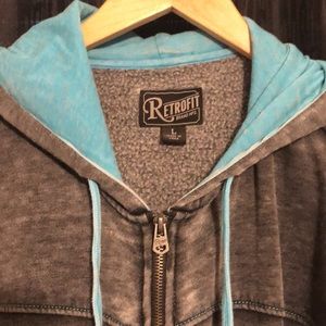 Retrofit Hoodie Stone gray with teal stitching!